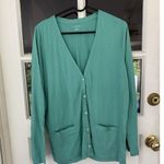 Lands End Aqua Green Cardigan Sweater Sz Large Cotton Lightweight V Photo 0