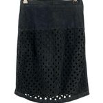 Melanzana Skirt Black Suede Laser Cut Design Soft Leather USA Made Size 6 Photo 0