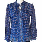 Robert Graham NWOT  Paisley Ruffle Tie Neck Top Blouse Blue Small Photo 3