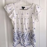 Gap Blue Embroidery Flutter Sleeve Ruffle Scallop Edge Blouse Top Sz Medium Photo 1