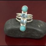 Green Peruvian Amazonite Blue Topaz Sterling Silver Ring Size 6.5 Photo 2