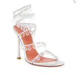 Amina Muaddi 
Tina Leather Embellished Ankle-Wrap Sandals designer luxury $1800 Photo 0