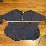 Free People  Women’s Medium Striped Blue White Linen Button Oversized Top Shirt Photo 2