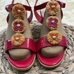 Etienne Aigner  Pink Patent Leather Flower Embellished Espadrille Wedge Sandals 8 Photo 2