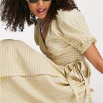 Topshop New  Seersucker Check Short Sleeve Midi Wrap Dress Lime Lilac Size 2 Photo 3