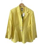 Farm Rio  Bright Yellow Linen Blazer Scalloped Hem‎ Button Front Jacket Photo 3
