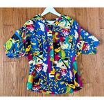 Sunny Leigh  100% silk vintage vibrant floral collared blouse medium Photo 1