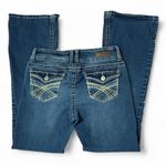 WallFlower Women's Denim Jeans Size 5 Flare Low‎ Rise Embellished Pockets Blue Photo 1