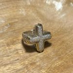 Konstantino 925 Sterling Silver & 18K Gold Diamond Pave Cross Ring RARE Photo 3
