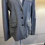 Earl Jean Womens Blazer Jacket Blue White Pinstripe 3-Button Flap Pockets L Photo 3
