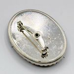 Vintage Black Purple Green Silver Floral Embroidered Needlepoint Oval Brooch Photo 2