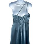 Birdy Grey  Shiny Satin Kensie One Shoulder Maxi Gown Dress French Blue Small Photo 6