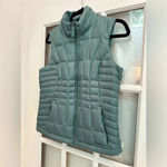 Eddie Bauer Smokey Teal Goose Down Quilted Puffer Vest Zip Pockets Size Small S Photo 1