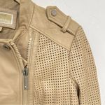 Michael Kors Tan Leather Laser Cut Bomber Moto Zip Jacket Womens S Classic Photo 4