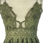 Free People Intimately Medium Adella Cami Top Olive Sparrow Ruffled Crochet Lace Photo 3