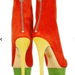 Charlotte Olympia Bella red yellow green suede colorblock mid-calf boots size 35 Photo 1