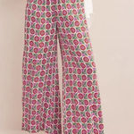 Boden Crinkle Wide Leg High Rise Viscose Lightweight Trouser Pant Pink Green 4 White Photo 0