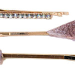 Anthropologie NEW - 3pc Set Gold Rhinestone & Amethyst Crystal Stone Bobby Pins Hair Clips Photo 0