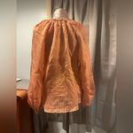 MINKPINK  Sheer Blouse Top Blush Terracotta Stripe Balloon Sleeve Size Large NWT Photo 3