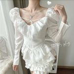 White Japanese Kawaii Cottage Lace Ruffle Princess Puffy Sleeve Blouse Top Size XS Photo 2
