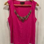Dana Buchman Cute pink sleeveless metallic beaded collar jewel-look flowy top  Photo 0