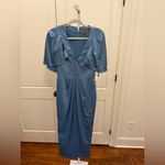 Woman THEIA COUTURE Storm Blue S/s Kimono Cape Satin Cocktail Dress Sz 4 NWT Photo 3