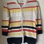 Christopher &Banks M Hooded Zip Sweater Lightweight 3/4 Sleeve Striped Open Knit Size M Photo 1