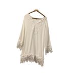 Embroidered Boho Gypsy Womens XL Cover Up Mini‎ Tunic Dress White Photo 1