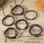 6pcs Exquisite Bohemian Chic Women's Bracelet Set Handcrafted Brown Faux Leather Photo 3