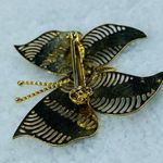 Gold Color Open Stripes Butterfly Jewelry Pin Brooch Two Tone Teal Bluish Colors Photo 9