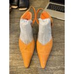 Andrea Pfister Couture Orange Embossed Pointed Toe Leather Pumps Slingback Size 9 Photo 2
