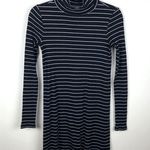 Abound  Mock Neck Ribbed Striped Dress Black White Photo 0