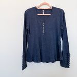Free People Y2K Womens Henley Size L Blue Lace Cuff Long Sleeve Granola Boho Minimalist Photo 1