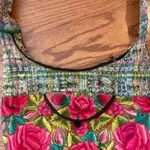 Tapestry Floral Embroidered Boho Ethnic Plaid Hobo Purse Slouchy Shoulder Bag Red Photo 3