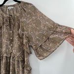 Wishlist  Apparel Boho Peasant Womens Top Sz M Olive Indie Paisley Sheer Ruffle Photo 4
