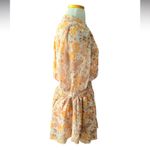 AQUA  Floral Print Smocked Dress Beige/Tan/yellow V Neck Tiered Ruffle Size L Photo 3