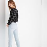 Madewell Viscose Wrap Side Tie Cropped Top in Black & White Windowpane Size XXS Photo 2