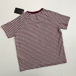 Levi's Top Tee Shirt Raglan Striped Cropped Crewneck Soft Wine Burgundy Cream Photo 5
