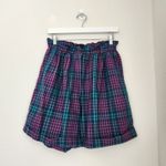 American Vintage Vintage 90s Melbourne Classix Teal Purple Plaid Paperbag High Waisted Shorts S M Photo 6