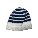 Handmade Hand-Knitted Navy & White Striped Wool Beanie Hat For Adults 18n Photo 1