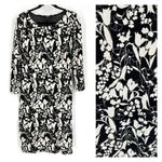 Max Mara Weekend Womens Floral 3/4 Sleeve Tie Waist Midi Dress Black White Size 6 Photo 1