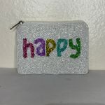 Shirdee Beaded "Happy" White Rainbow Cloth Back Zip Card Pouch Coin Purse Photo 6