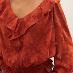 Anthropologie Size Small Rust Burnt Orange Ruffle Textured Floral Blouse Photo 0