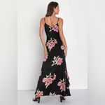 LULU’S Elegant Excellence Black Floral Satin Maxi Dress Size XL Photo 4