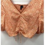 VERO MODA  Orange Floral Crop Puff Sleeve Top Size Extra Large Photo 2
