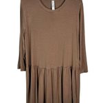 Zenana Premium Brown Beige Slinky Stretch Knit 3/4 Sleeve Babydoll Cut Top Large Photo 0