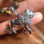 Lion Charm Tiger's Eye Beaded Silvertone and Stainless Steel Necklace Photo 6