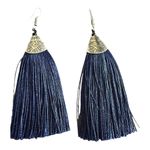 Long Funky Tassel Chandelier Silver Dangle Party Earrings Navy Fringe Fish hook Blue Photo 3