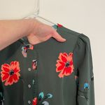 Loft ANN TAYLOR  Floral Breeze Shirt Dress Dark Green Multi Long Sleeve PETITE 2P Photo 6