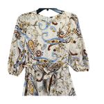 Espresso Midi Dress XS Tan Floral Paisley Square Neck Belted Tiered Euro Summer Brown Size 0 Photo 1